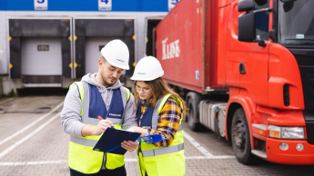 Zarządzanie jakością w branży automotive | Studia podyplomowe we Wrocławiu | Uniwersytet Dolnośląski DSW we Wrocławiu: Studenci logistyki w kamizelkach odblaskowych i kaskach