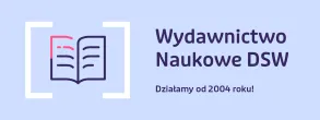 Biblioteka | Uniwersytet Dolnośląski DSW we Wrocławiu: Logo Wydawnictwa Naukowego DSW. Po lewej stronie grafika przedstawiająca otwartą książkę w nawiasach kwadratowych. Po prawej stronie napis: „Wydawnictwo Naukowe DSW”. Pod nim mniejszym tekstem: „Działamy od 2004 roku!”. Tło w jasnym odcieniu niebieskiego.
