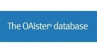 Biblioteka | Uniwersytet Dolnośląski DSW we Wrocławiu: Na grafice znajduje się logo bazy danych „The OAIster database”. Na niebieskim tle widnieje biały napis „The OAIster® database”, zapisany prostą, nowoczesną czcionką.